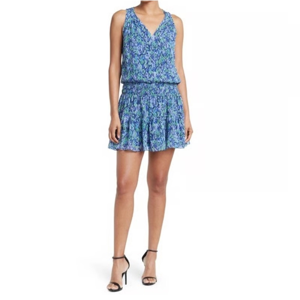 EUC Ramy Brook Printed Perry Dress Blue Green Abstract Size Large